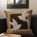 Vintage Maillard decorative throw pillow with 3D swallow embroidery for sofa and bed. - 35x35 cm (Without Insert) / Green Flying Bird