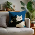 Cojin decorativo con diseño de gato tierno funda de cojin suave para sofa 45x45cm - Doble Cara 35x35cm (Solo Funda) / Estilo Gato Azul 6