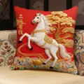 Red festive horse throw pillow for living room sofa, soft embroidered cushion with insert. - SBZA063006