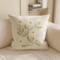Beiges Zierkissen mit grünem Blumenstickmuster für Sofa Bett Wohnzimmer Dekoration Zuhause. - LZDA11