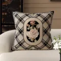 Vintage ruitkussen met rozenmotief, klassiek retro decoratief kussen voor de woonkamer. - QVH08