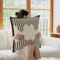 Retro geometric throw pillow detail showing black and white pattern on a cozy sofa. - 35x35cm (Without Core) / LZTY01