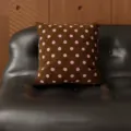 Retro brown polka dot square pillowcase, soft velvet fabric for sofa and office chair use. - 35x35cm (Without Core) / Brown with Pink Dots
