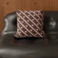 Brown square throw pillowcase with pink diagonal stripes and heart patterns for home sofa decor. - 35x35cm (Without Core) / Brown Ground Pink Diagonal Stripes and Hearts