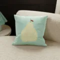 Mint green square throw pillow cover featuring cute stitched pear pattern, soft fabric home decor. - 35x35cm (Without Core) / Pear Embroidery