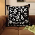 Vintage black floral throw pillow with decorative geometric border for living room sofa - 35x35 cm (Without Insert) / SBZA050404