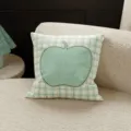 Mint green plaid square throw pillow with cute apple design for sofa bedroom home decor - 35x35cm (Without Core) / Plaid Apple