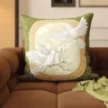 Vintage green throw pillow with elegant white dove art and retro French style sofa cushion cover. - SBZA050406