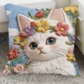 Cute healing cat pattern embroidered cushion, soft plush sofa throw pillow with insert. - SBZA047008