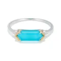 Elegant S925 sterling silver ring with geometric turquoise-blue stone and gold accents - Size 5 / Natural Clear Quartz and Synthetic Turquoise Ring