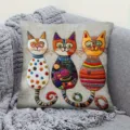 Detailed view of creative embroidered cat pattern throw pillow, cozy home decor sofa cushion. - 35x35cm (Without Core) / SBZA022502