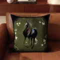 French vintage throw pillow with artistic black horse design, luxury cushion for living room sofa. - SBZA001505