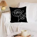 Morbida fodera per cuscino nera con design artistico di rosa bianca astratta per arredamento divano. - QCW11
