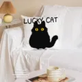 Federa per cuscino in lino con gatto nero, morbido copricuscino decorativo per divano. - QCW01