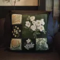 French vintage floral throw pillow, mid-century green decorative pillowcase for sofa. - SBZA001512