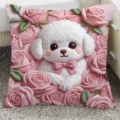 Cute rose bichon printed throw pillow, healing dog decorative cushion for sofa and bedroom - SBZA115306
