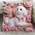 Cute 3D puppy flower embroidery throw pillow soft decorative cushion for sofa living room pink - SBZA115307