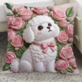 Pink Poodle Rose Embroidery Throw Pillow Cute Dog 3D Cushion for Sofa Bed Home Decor - SBZA115309