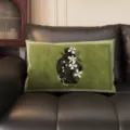 Vintage green throw pillow with artistic black vase and white floral pattern for sofa. - MAJW08
