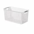 Large narrow white perforated plastic storage basket organizer for home and kitchen use - Large Narrow Basket / White