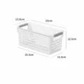 Small narrow white perforated plastic storage basket with grey handles for desktop - Small Narrow Basket / White
