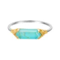 Elegant S925 silver gold-plated ring with rectangular rutilated turquoise stone - Size 5 / Natural Rutilated Quartz and Synthetic Turquoise Ring