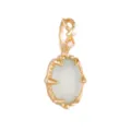 Eleganter Vintage-Anhänger aus S925 Silber vergoldet mit ovalem Edelstein-Detail - Labradorit Blau Chalzedon Anhänger Ohne Kette / Milchweiß