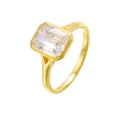 Eleganter Ring aus S925 Sterlingsilber mit klarem Stein im Smaragdschliff, Goldfassung - Größe 5 / Rechteck-Stil (DL-027) / 14K Gold Beschichtet