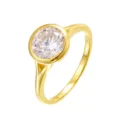 Eleganter Ring aus S925-Silber, vergoldet, mit rundem Carbon-Diamanten in Zargenfassung - Größe 5 / Rund-Stil (DL-029) / 14K Gold Beschichtet