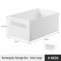 Bac de rangement rectangulaire extra large en plastique blanc pour placards et tiroirs - Boîte Rectangulaire à Trou Ovale / Très grand