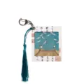 Chinese style PET reversal film pendant with elegant teal tassel and metal clasp for bag or keys. - Auspicious Crane