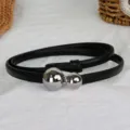 Cintura sottile da donna con fibbia in metallo a doppia sfera argento pelle nera abito - Chiusura in Argento Nero