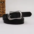 Cintura in vera pelle nera classica con fibbia ad ardiglione in metallo argento vintage. - Nero / 100cm
