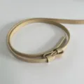 Detailed shot of a sleek minimalist beige thin leather belt, perfect for dresses and sweaters. - Apricot (Strap Only)
