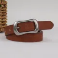 Cintura da donna vintage in vera pelle marrone con fibbia ad ardiglione in metallo argento - Kaki / 100cm