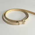 Elegant genuine leather thin waist belt for women dress styling, minimalist adjustable design. - Apricot