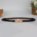 Donna dolce perla fibbia sottile cintura elegante vestito decorativo vita fascia - Nero