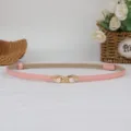 Pink thin waist belt with gold pearl clasp for women dress sweater decoration stylish accessory - Pink