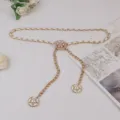 Elegant pearl waist chain for women, gold metal intertwined leather dress belt accessory. - #291 White