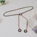 Elegant women's chain belt with pearl and flower charm, chic waist accessory for dresses. - #274 Black