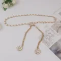 Women fashion waist chain metal belt four leaf clover pearl pendant dress decorative - #276 White