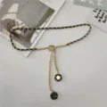 Donna Oro Catena Cintura Vita Camelia Pendente Abito Accessorio Metallo Pelle Cinghia - #277 nero