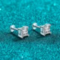 Square cut moissanite stud earrings in S925 sterling silver with screw back design - Square 1.2ct Moissanite (0.6ct Per Piece) / Screw Type
