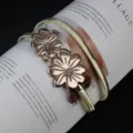 Gold metal elastic waist belt with double flower buckle for dress decorative accessory - #289 Gold