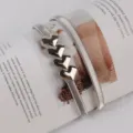 Silver elastic metal waist chain with four heart charms for women dress decoration belt - #290 Silver