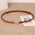Cintura sottile in vera pelle da donna con fibbia metallica alla moda, accessorio per vita regolabile. - Cammello