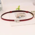 Red thin leather belt for women with stylish silver buckle minimalist waist accessory - Red Silver Clasp