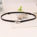 Women minimalist black thin leather belt with stylish silver buckle for dresses - Coffee With Silver Buckle