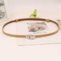 Women thin leather belt casual light khaki metal buckle waist strap daily accessory chic - Apricot with Silver Buckle