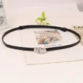 Black thin leather belt with chic interlocking buckle, minimalist women waist accessory - Black with Silver Buckle